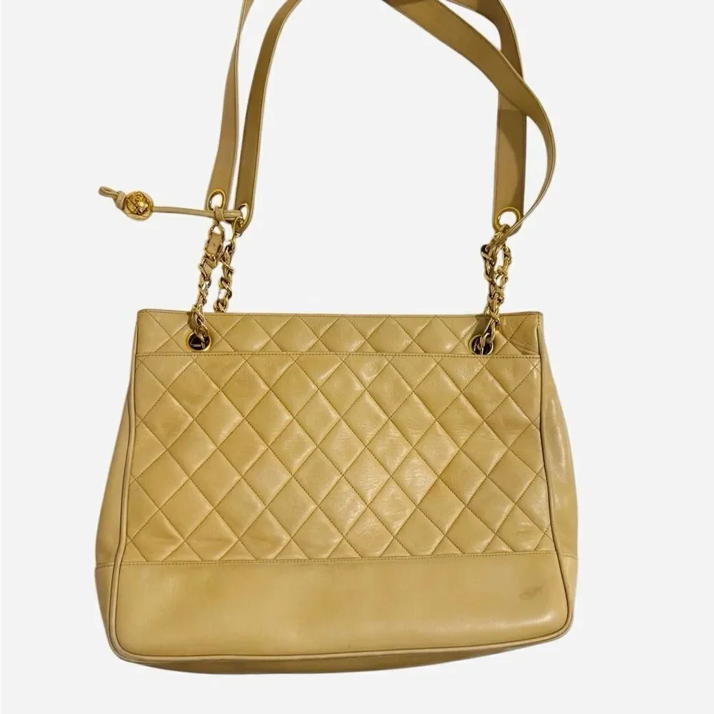CHANEL Tan Quilted Leather Shoulder Bag